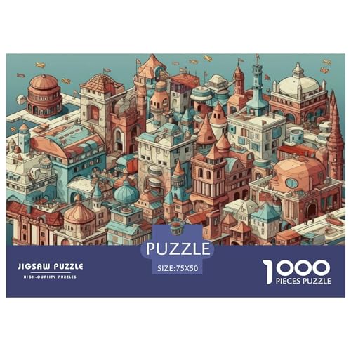City_illustrationflat Puzzle 1000 Teile, Holzpuzzle, Puzzles für Erwachsene, Puzzles für Erwachsene, Teenager, Teenager, Mann, Frau, Geschenk, 1000 Stück (75 x 50 cm) von aaaaab