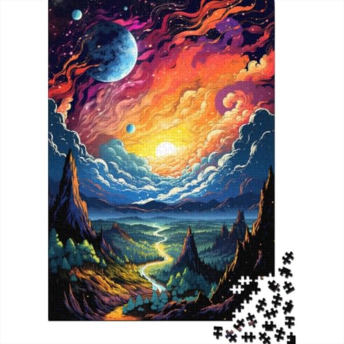 Fantasie-Planetenlandschaft, kreative quadratische Puzzles für Kinder, Holzbretter, Puzzles, Puzzles für Kinder, Geschenke (75 x 50 cm) von aaaaab