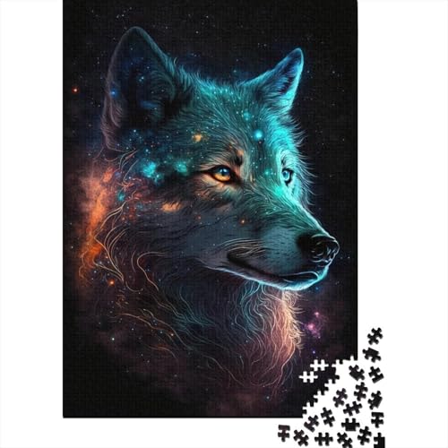 Farbiges Galaxie-Wolf-Puzzle, 1000 Stück, Holzpuzzle, Geschenke für Kinder, Puzzle, Familienspiel, Spielzeug, 1000 Teile (75 x 50 cm) von aaaaab