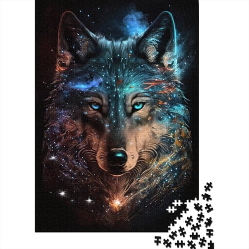 Farbiges Galaxy-Wolf-Puzzle mit 1000 Teilen, Puzzle für Erwachsene, Holzbrett-Puzzle, Spielzeug, Lernspiel, 1000 Teile (75 x 50 cm) von aaaaab