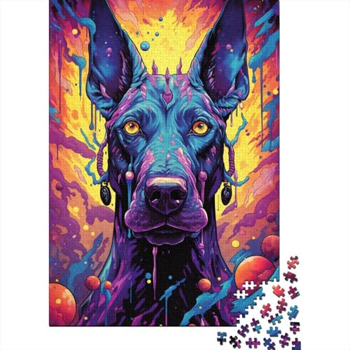 Future Psychedelic Doberman3 Holzpuzzlespiel mit 300 Puzzleteilen, kreatives Puzzle für Teenager und Erwachsene, kreatives Dekompressionsspielzeug, Puzzle (40 x 28 cm) von aaaaab