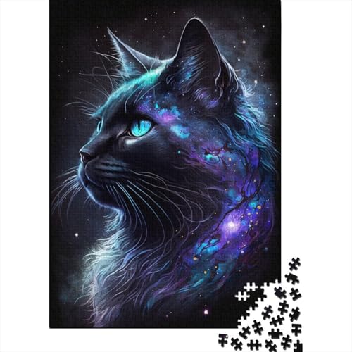 Galaxy Black Cat 1000 Holzpuzzle für Kinder, Puzzles für Kinder, einzigartige Form, Puzzle, Puzzles für Familienspiele, 1000 Teile (75 x 50 cm) von aaaaab