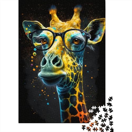 Galaxy-Giraffe mit Brille, 1000-teiliges Puzzle für Erwachsene, Holzbrett-Puzzle, Spielzeug, Lernspiel, 1000 Teile (75 x 50 cm) von aaaaab