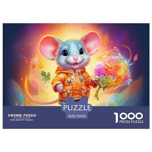 Happy Mouse Puzzles 1000 Teile, Holzpuzzles, Puzzles für Erwachsene, Puzzles für Erwachsene, Teenager, Teenager, Mann, Frau, Geschenk, 1000 Stück (75 x 50 cm) von aaaaab
