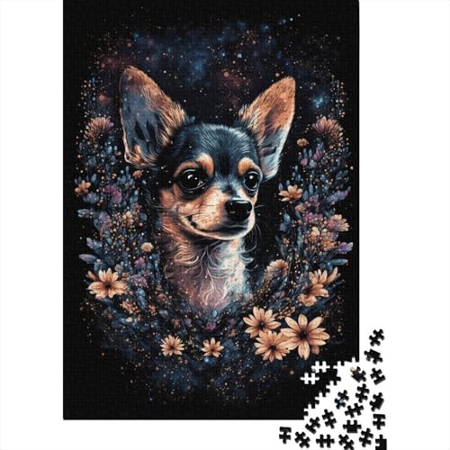 Holzpuzzle für Erwachsene 1000 Teile Chihuahua-Blumenpuzzle Freizeit-Kreativspiele Spielzeug Puzzles 1000 Teile (75x50cm) von aaaaab