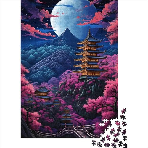 Japanischer Wald bei Nachtansicht1 Kreatives quadratisches Puzzle für Kinder, Holzbretter, Puzzle, Puzzle für Kinder, Geschenke (52 x 38 cm) von aaaaab