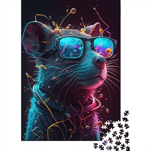 Kosmische Maus mit Brille Puzzle 1000 Holzpuzzle Geschenke für Kinder und Geschenke Puzzle Familienspiel Spielzeug 1000 Teile (75x50cm) von aaaaab