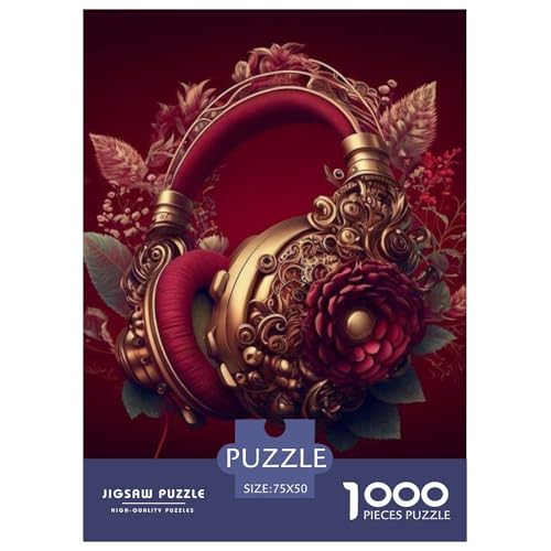 Künstlerische Kopfhörer, Holzpuzzle, 1000 Teile, Puzzle für Erwachsene, Lernspiel, Herausforderungsspielzeug, Heiligabend-Geschenke, 1000 Teile (75 x 50 cm) von aaaaab