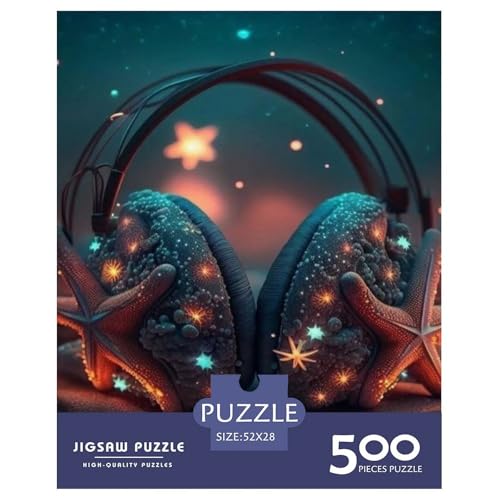 Künstlerische Kopfhörer, Holzpuzzle, 500 Teile, Puzzle für Erwachsene, Lernspiel, Herausforderungsspielzeug, Heiligabend-Geschenke, 500 Teile (52 x 38 cm) von aaaaab