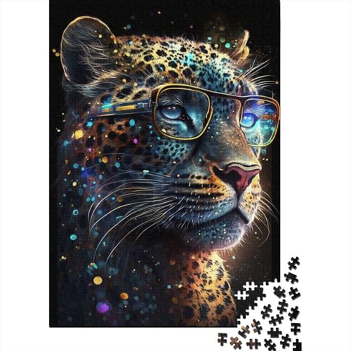 Leopard mit Brille Puzzle 1000 Teile für Kinder Spielzeug Spiele Puzzle Holzpuzzle für Alter 18 Jahre Upe Lernspiele 1000 Stück (75x50cm) von aaaaab