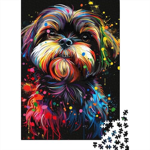 Lhasa Apso Dog Art 500-teiliges Holzpuzzle für Kinder, Puzzle, Lernspiel, Herausforderungsspielzeug, 500 Stück (52 x 38 cm) von aaaaab