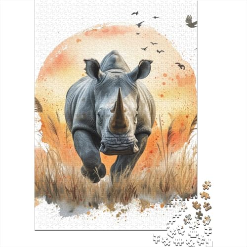 Nashorn-Puzzle, Dekompressionsspielzeug, rechteckiges Papierpuzzle für Kinder und Erwachsene ab 12 Jahren, Ostergeschenke, 38 x 26 cm, 1000 Teile von aaaaab