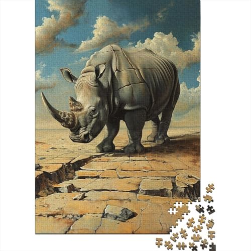 Nashorn-Puzzle mit 300 Teilen, rechteckiges Holzpuzzle zum Stressabbau, schwierige Herausforderung, 300 Teile (40 x 28 cm) von aaaaab