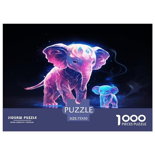 Pink Blue_elephant Puzzles 1000 Teile, Holzpuzzles für Teenager-Geschenke, Denksport-Puzzle 1000 Stück (75 x 50 cm) von aaaaab