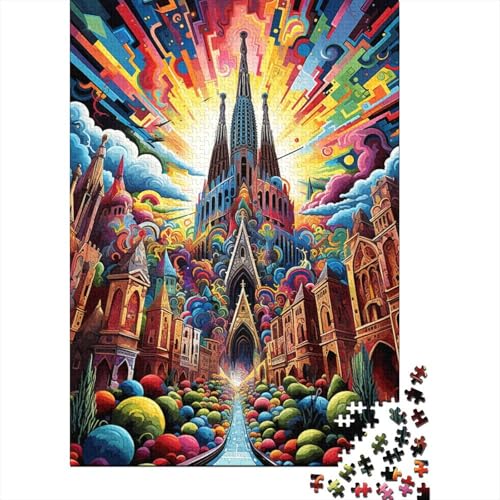 Psychedelia in Barcelona Holzpuzzlespiel mit 500 Puzzleteilen, kreatives Puzzle für Teenager und Erwachsene, kreatives Dekompressionsspielzeug, Puzzles (52 x 38 cm) von aaaaab