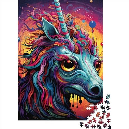 Psychedelisch farbige Pferde, 300-teiliges Puzzle für Erwachsene, Familie und Freunde, Puzzle-Spielzeug, Puzzle, Lernspiele, Stressabbau-Puzzle, Festival-Geschenk, 300 Teile (40 x 28 cm) von aaaaab