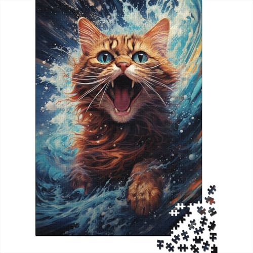 Psychedelische Seekatze, 1000-teiliges Puzzle für Kinder, Familie und Freunde, Puzzlespielzeug, Puzzles zum Stressabbau, (75 x 50 cm) von aaaaab