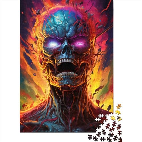 Psychedelischer Farbmalerei-Totenkopf, kreative quadratische Puzzles für Kinder, Holzbretter, Puzzles, Puzzles für Kindergeschenke (75 x 50 cm) von aaaaab