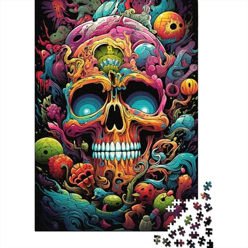 Psychedelischer Totenkopf, 300-teiliges Puzzle für Kinder, Familie und Freunde, Puzzlespielzeug, Puzzles zum Stressabbau, (40 x 28 cm) von aaaaab