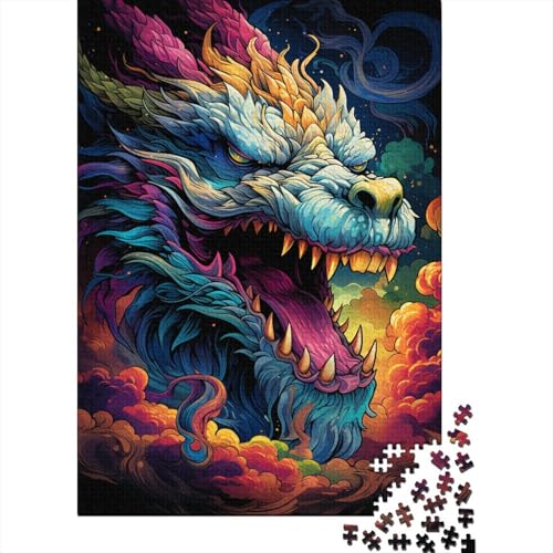 Psychedelischer asiatischer Drache, Holzpuzzlespiel mit 500 Puzzleteilen, kreatives Puzzle für Teenager und Erwachsene, kreatives Dekompressionsspielzeug, Puzzles (52 x 38 cm) von aaaaab