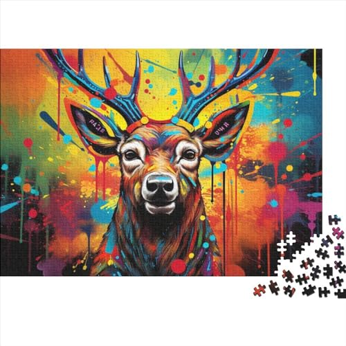 Psychedelisches Rentier-Holzpuzzle, 500 Teile, Puzzle für Erwachsene, für Erwachsene und ab 18 Jahren, Stressabbau-Puzzle, Gelegenheitsspiele, 500 Teile (52 x 38 cm) von aaaaab