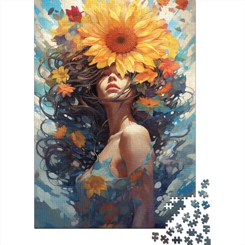 Puzzle 1000 Teile, Farbiges Sonnenblumenmädchen, Puzzle für Erwachsene und Jugendliche, quadratisches Holzpuzzle, Lernspiele, Spielzeug, 1000 Teile (75 x 50 cm) von aaaaab