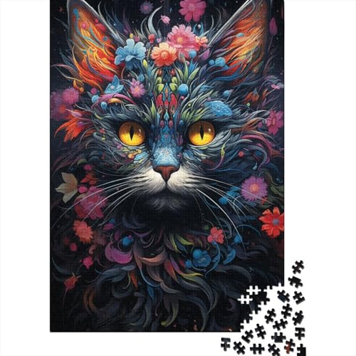 Puzzle 1000 Teile, farbenfrohe psychedelische Katze aus The Future65, Puzzle für Erwachsene und Holzpuzzle, Lernspiel, Spielzeug, Familiendekoration (75 x 50 cm) von aaaaab