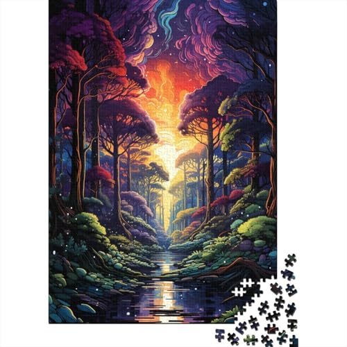 Puzzle 1000 Teile, farbenfrohes psychedelisches Waldpuzzle, Puzzle für Erwachsene und Holzpuzzle, Lernspiel, Spielzeug, Familiendekoration, 1000 Teile (75 x 50 cm) von aaaaab