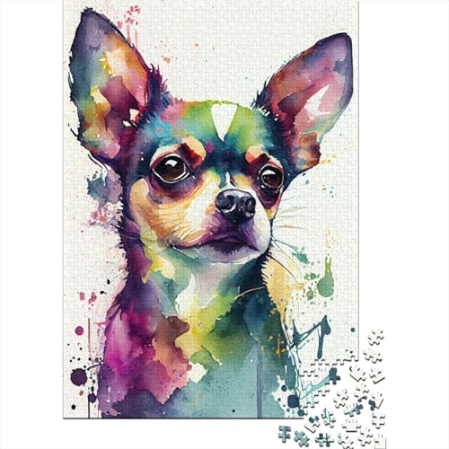 Puzzle 1000 Teile Chihuahua Aquarell Puzzle Puzzle für Erwachsene und Jugendliche Schwierigkeitsgrad Puzzle Holzpuzzle Lernspiel Spielzeug Familiendekoration 1000 Stück (75x50cm) von aaaaab