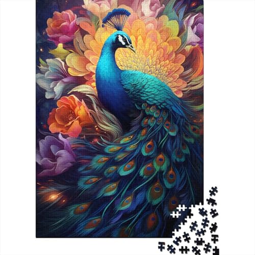 Puzzle 1000 Teile Pfau unter Blumen Puzzle für Erwachsene und Jugendliche Puzzles Holzquadratpuzzle Lernspiele Spielzeug 1000 Teile (75x50cm) von aaaaab