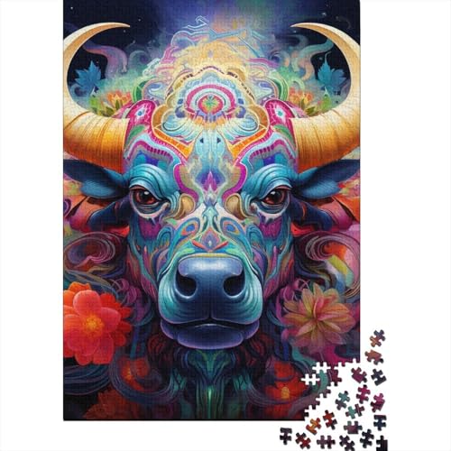 Puzzle 1000 Teile für Erwachsene, Psychedelic Buffalo Puzzle, Teenager, Holzpuzzle, Lernpuzzle, Spiele, Heimdekoration, 1000 Stück (75 x 50 cm) von aaaaab