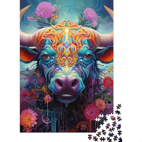 Puzzle 1000 Teile für Erwachsene, Psychedelischer Büffel, Holzpuzzle für Teenager, Puzzlespielzeug, kreative Puzzles, Heimdekoration, 1000 Teile (75 x 50 cm) von aaaaab