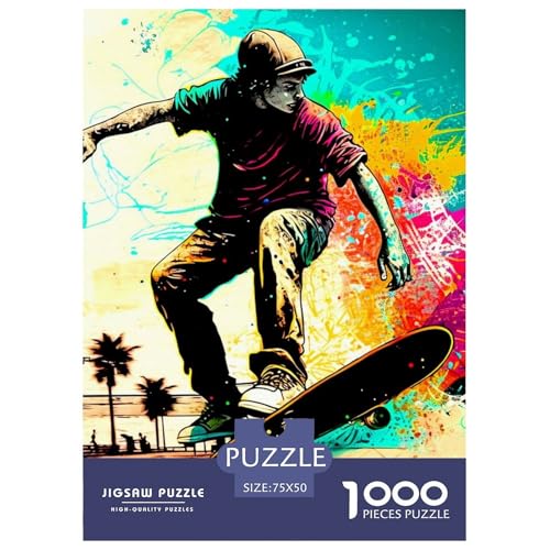 Puzzle 1000 Teile für Erwachsene Skateboard 1000-teiliges Puzzle für Erwachsene und Jugendliche, kreatives Holzpuzzle, Lernspiele 1000 Teile (75 x 50 cm) von aaaaab