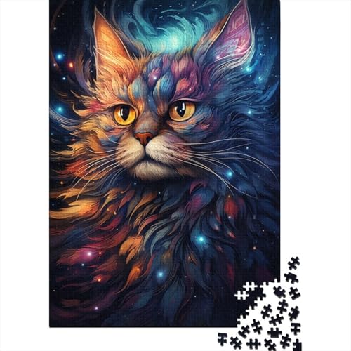 Puzzle 1000 Teile für Kinder, farbenfrohes psychedelisches Galaxie-Katzen-Puzzle aus Holz, Lernpuzzle, Spiele, Heimdekoration (75 x 50 cm) von aaaaab