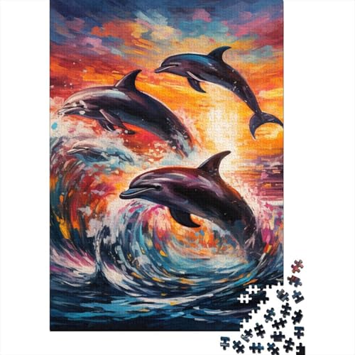 Puzzle 300 Teile Kunst Delphin Puzzle Puzzle für Erwachsene und Jugendliche Schwierigkeitsgrad Puzzle Holzpuzzle Lernspiel Spielzeug Familiendekoration 300 Teile (40x28cm) von aaaaab