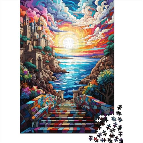 Puzzle 300 Teile für Kinder, Bunte Psychedelie der Stadtmauern von Dubrovnik, 300-teiliges Puzzle für Teenager, kreatives Holzpuzzle (40 x 28 cm) von aaaaab