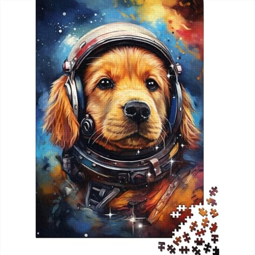 Puzzle 500 Teile für Erwachsene, künstlerischer Astronaut, Golden Retriever, quadratisches Puzzle für Kinder und Holzpuzzle, einzigartiges Puzzle, pädagogisches Spaßspiel, 500 Stück (52 x 38 cm) von aaaaab