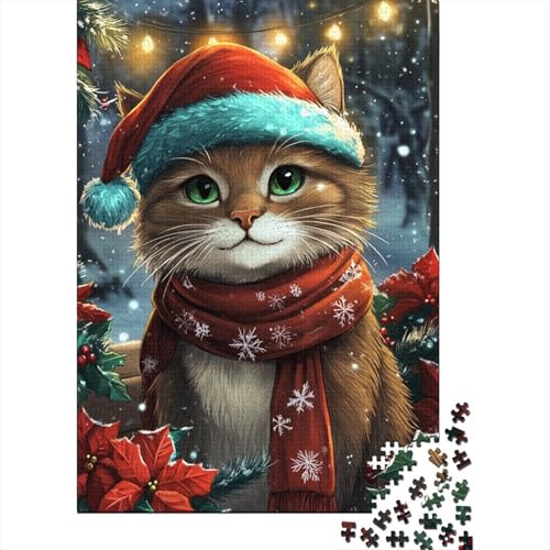 Puzzle 500 Teile für Kinder, süße Weihnachtskatze, quadratisches Puzzle für Kinder und Holzpuzzle, einzigartiges Puzzle, unterhaltsames Lernspiel, Spielzeug, 500 Teile (52 x 38 cm) von aaaaab