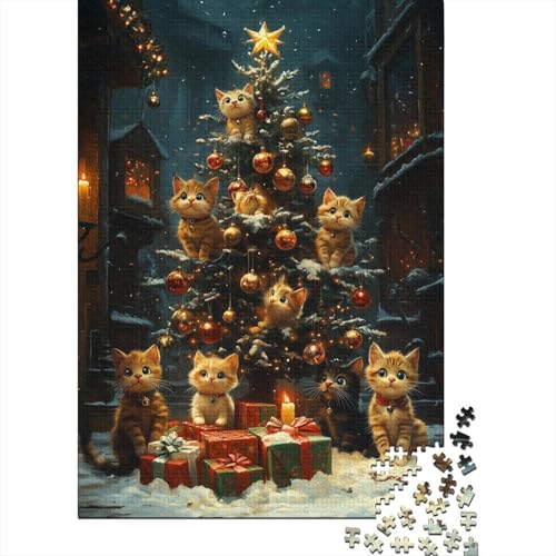 Puzzle 500 Teile für Kinder, süßes Weihnachtskatzen-Puzzle, quadratisches Puzzle für Kinder und Holzpuzzle, einzigartige Herausforderungsspiele, 500 Teile (52 x 38 cm) von aaaaab