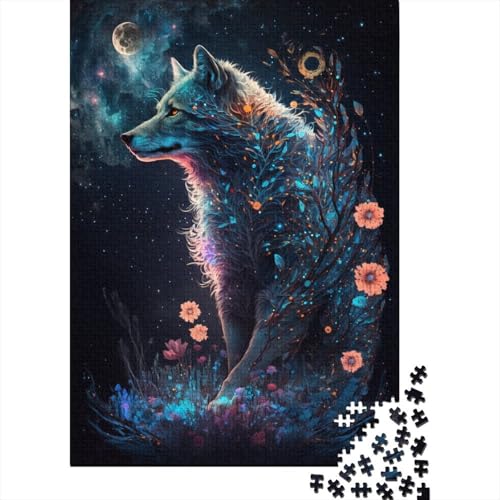 Puzzle Weltraumwolf und Blumen, Puzzle für Erwachsene, 500 Teile, Kinderpuzzle, Wandkunst, Puzzlespiele, 500 Teile (52 x 38 cm) von aaaaab