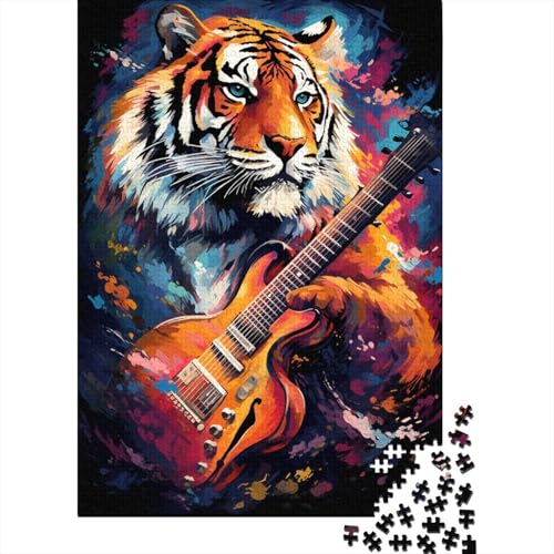 Puzzle für Erwachsene, 1000 Teile, farbenfrohe Kunst, Tigergitarre, kreative quadratische Puzzles für Erwachsene und Holzpuzzles, anspruchsvolles Spiel, 1000 Teile (75 x 50 cm) von aaaaab