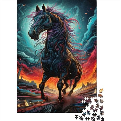 Puzzle für Erwachsene, 1000 Teile, psychedelische farbige Pferde, Puzzle für Erwachsene und Jugendliche, Holzbrett-Puzzle, Spielzeug, Denkspiel, 1000 Teile (75 x 50 cm) von aaaaab