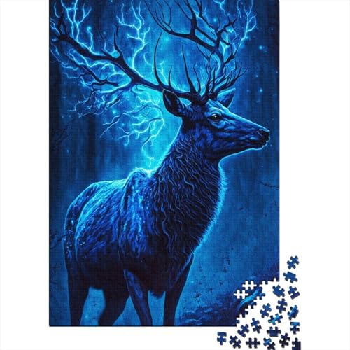 Puzzle für Erwachsene, 1000-teiliges Puzzle für Erwachsene, blauer Hirsch, mystische Puzzles, aus Holz, kreatives Puzzle, für Familienfreunde, Spiel, Puzzle, lustiges Spielzeug,1000 Stück (75 x 50 cm) von aaaaab