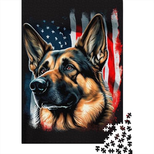 Puzzle für Erwachsene, 1000-teiliges Puzzle für Erwachsene,Deutscher Schäferhund, USA-Flagge, 1000-teiliges Puzzlespiel, Geschenk für Erwachsene(75 x 50 cm) von aaaaab