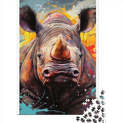 Puzzle für Erwachsene, 500 Teile, Kunsttier-Nashorn, Puzzle für Erwachsene und Jugendliche, Holzbrett-Puzzle, Spielzeug, Denkspiel, 500 Teile (52 x 38 cm) von aaaaab