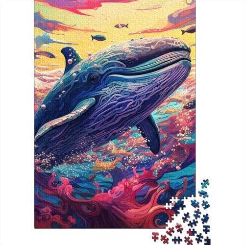 Puzzle für Erwachsene, 500 Teile, farbenfroher Blauwal, Puzzle für Erwachsene und Jugendliche, Holzbrett-Puzzle, Spielzeug, Denkspiel, 500 Teile (52 x 38 cm) von aaaaab