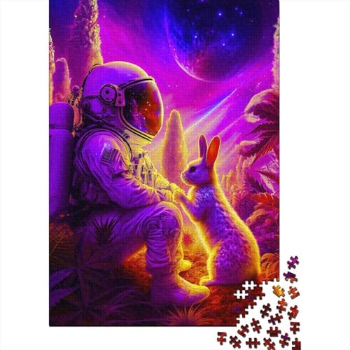 Puzzle für Erwachsene, Astronaut und weißes Kaninchen, 1000 Teile, Holzpuzzle für Erwachsene und Jugendliche, Heimdekoration, Denkspiel, Wandkunst, einzigartiges Geschenk, 1000 Teile (75 x 50 cm) von aaaaab