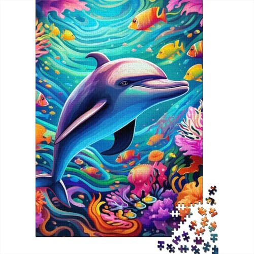 Puzzle für Erwachsene, Bunte Delfine, 1000 Teile, Holzpuzzle für Erwachsene und Jugendliche, Heimdekoration, Denkspiel, Wandkunst, einzigartiges Geschenk, 1000 Teile (75 x 50 cm) von aaaaab