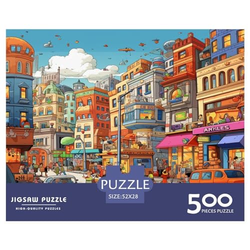 Puzzle für Erwachsene, Cartoon-Städte, Puzzle, Puzzle für Erwachsene, Lernspiel, Herausforderungsspielzeug, 500 Teile (52 x 38 cm) von aaaaab