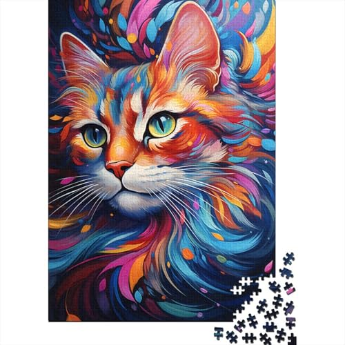 Puzzle für Erwachsene, Farbzeichnung, Katzen-Puzzle, 1000 Teile, Holzpuzzle, Erwachsenen-Puzzle, Heimdekoration, Denkspiel, Wandkunst, einzigartiges Geschenk (75 x 50 cm) von aaaaab